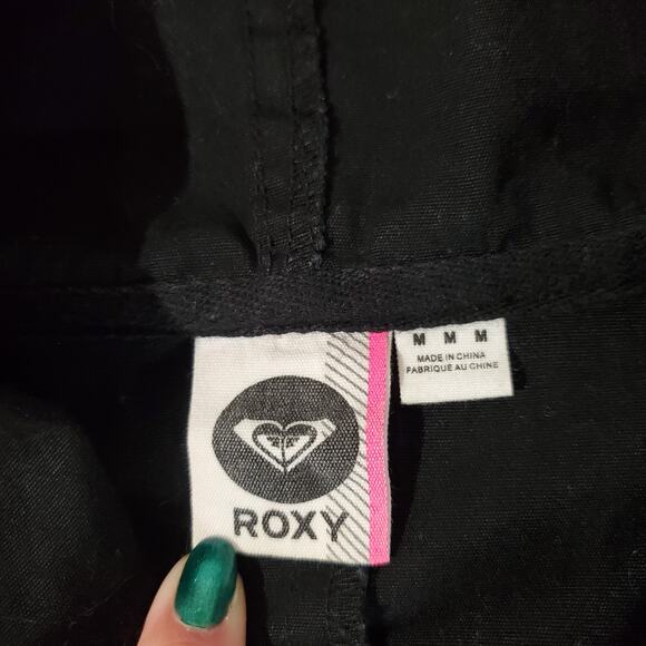 Roxy Vtg Y2K Hooded Batwing Dolman 3/4 Sleeve Zip Jacket Womens Size M Black - Picture 6 of 9